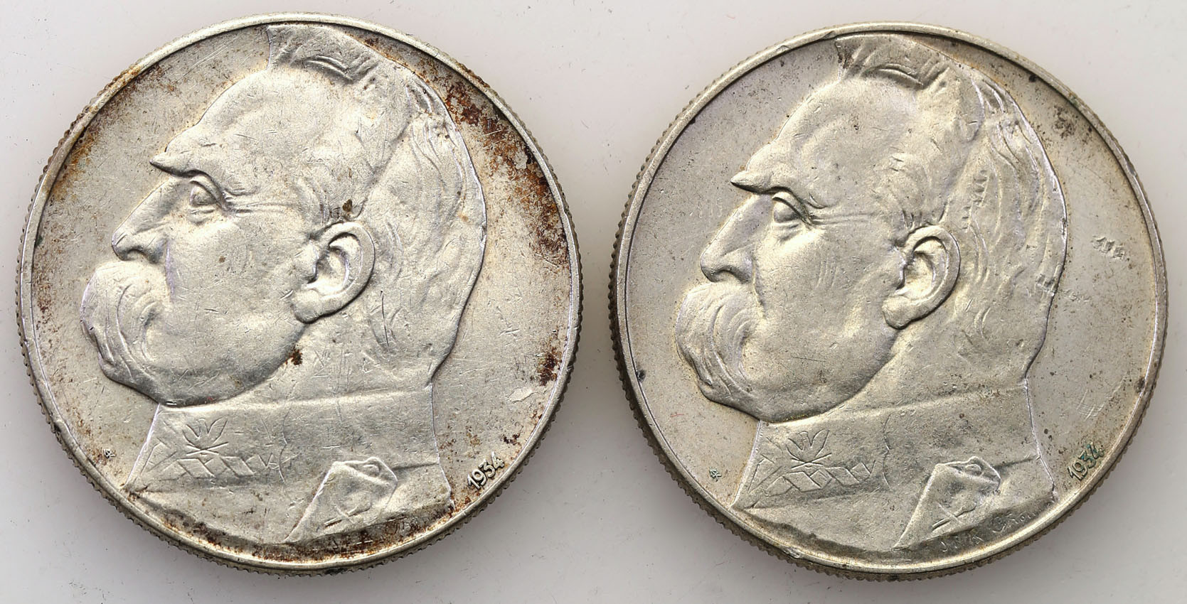 II RP. 10 złotych 1934 Piłsudski Strzelecki, zestaw 2 monet